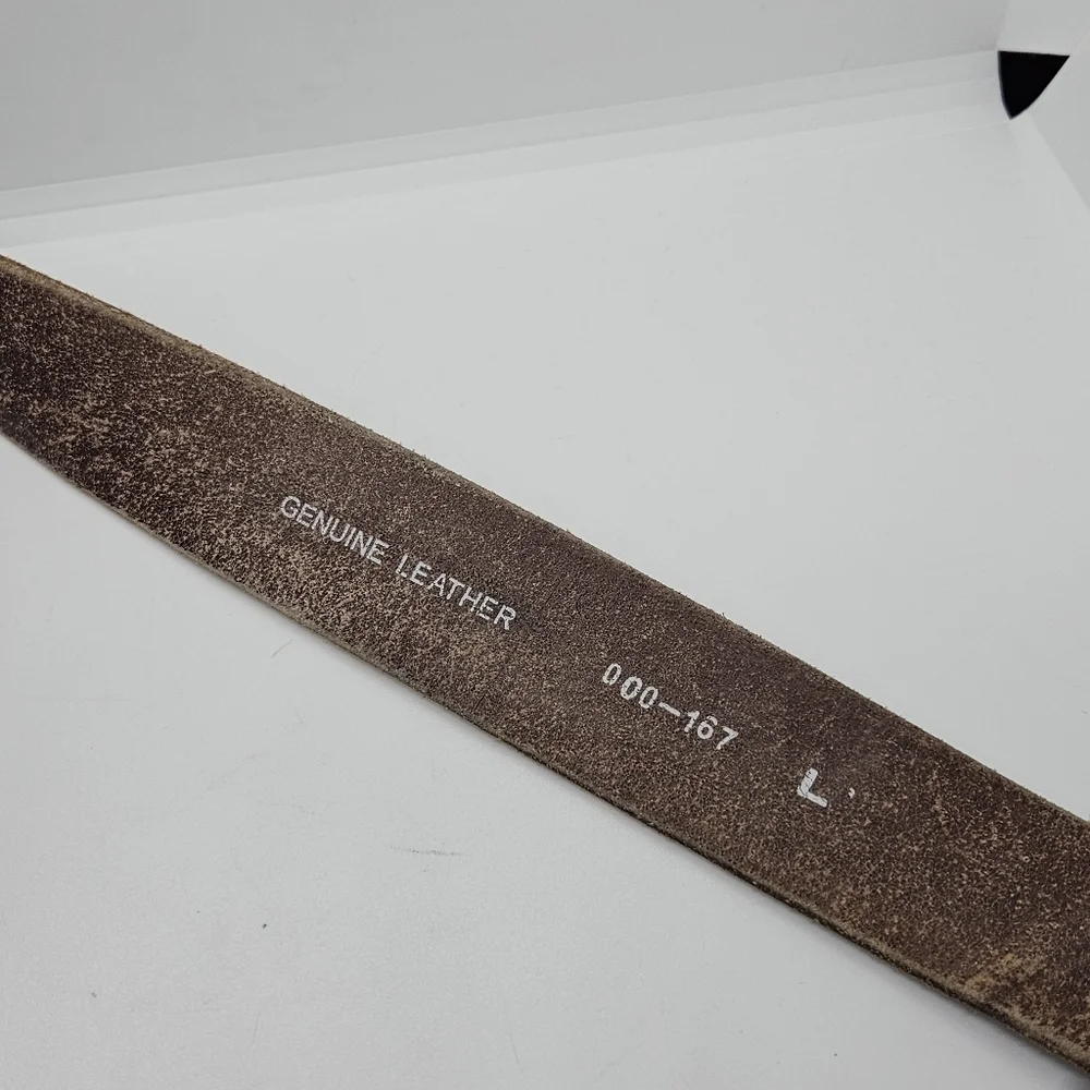 brown embossed leather belt with silvery metallic overtone large